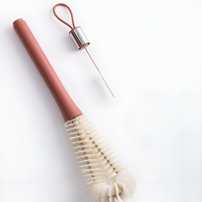 Perie de Curatat Pahare, Sticle, Biberoane, Flippy, cu Maner Lung, Uz Casnic, Silicon, Ergonomic, 3.9x5.4x38.5cm, Rosu [4]