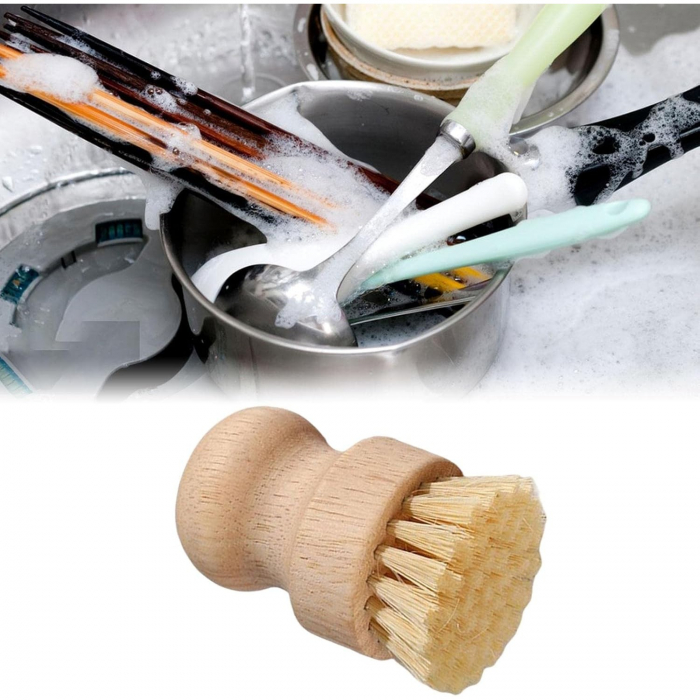 Perie de Curatat Vase si Alimente, Flippy, din Lemn de Fag, 8 x 5 cm, Perie din Sisal, Bej [2]