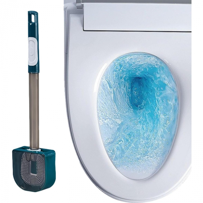 Perie de Toaleta, Flippy, cu Recipient pentru Detergent, din Plastic+TPR, Montare fara Perforare, 40 x 9 cm, Verde [2]