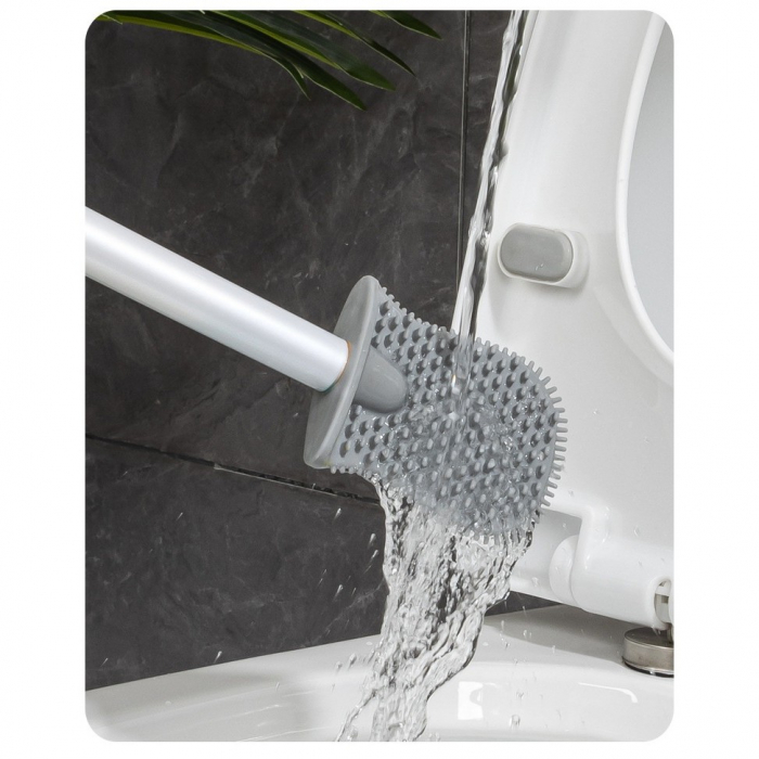 Perie de Toaleta, Flippy, cu Recipient pentru Lichid, perie din TPR, Montare fara Perfoare, 12 x 6.5 x 40 cm, Gri [2]