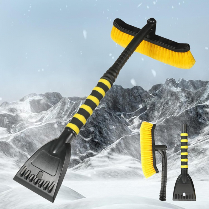 LICHIDARE Perie de Zapada cu Racleta pentru Masina, Flippy, Multifunctionala, Rotativa, Demontabila, cu Maner Antiderapant, Aluminiu, Plastic, Fragmentarea Ghetii de pe Parbriz, Solutia pentru Iarna,  [3]