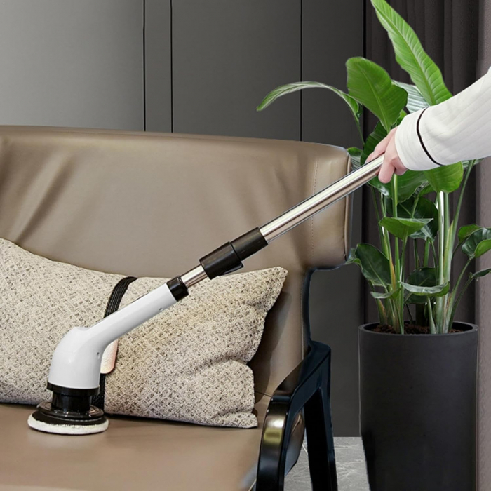 Perie Electrica de Curatare, Flippy, pentru Gresie, Baie, Bucatarie, 25x20x9.5 cm, cu 9 Capete, Maner Extensibil Detasabil 84-127cm, Incarcare USB-Type C, Rotire 360 de Grade, 3000 mAh, Culoare: Alb [11]