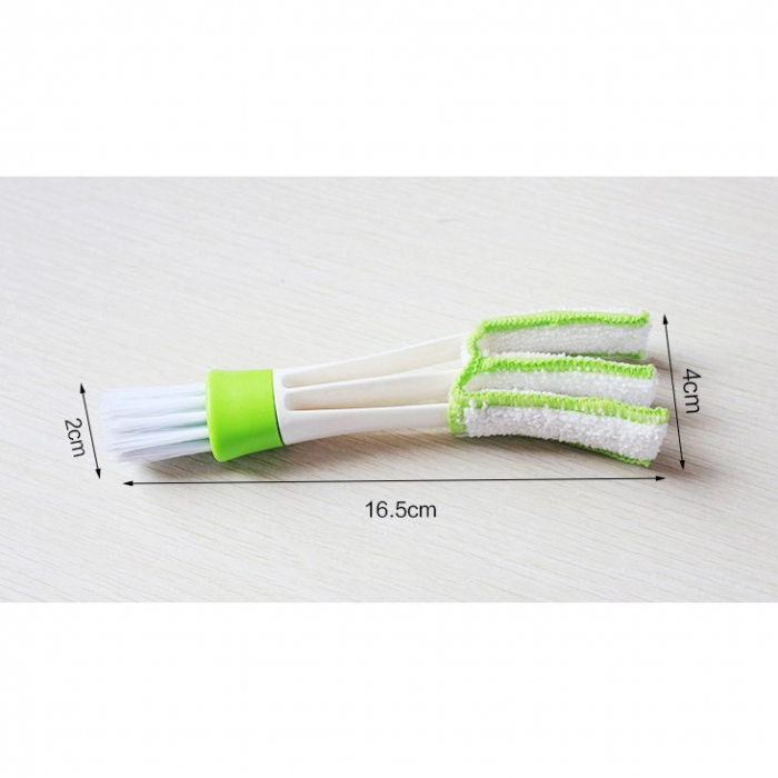Perie Multifunctionala de Curatare, Flippy, pentru Ventilatie Auto, Doua Capete, Moale, Microfibra, Alb-Verde, 16.25cm [5]