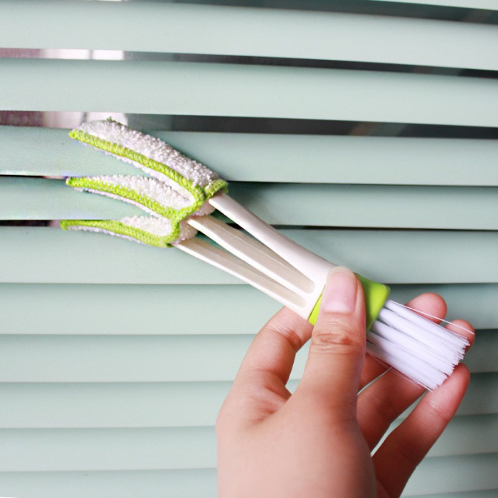 Perie Multifunctionala de Curatare, Flippy, pentru Ventilatie Auto, Doua Capete, Moale, Microfibra, Alb-Verde, 16.25cm [9]