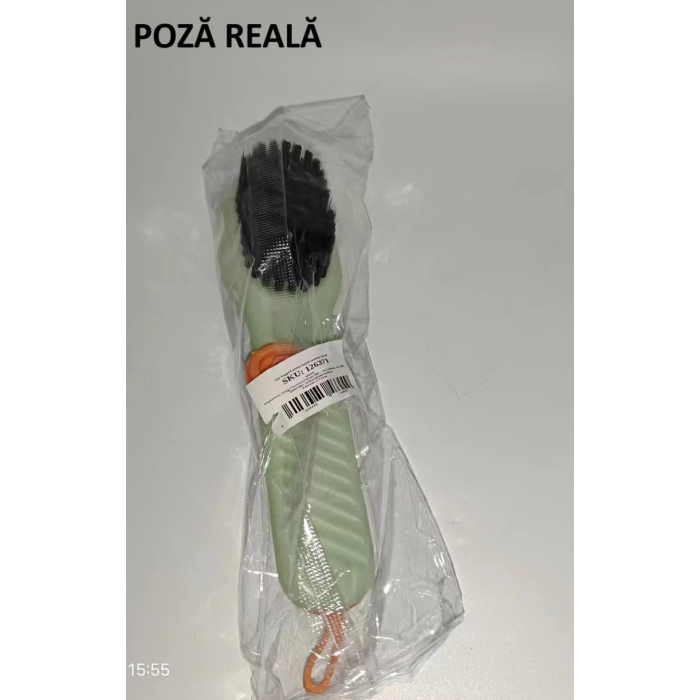 Perie pentru Curatare Incaltaminte cu Recipient pentru Detergent, Flippy, Perie Multifunctionala pentru Incaltaminte si Lenjerie, cu Peri Moi, Fara Deteriorare, 17.3 x 4.5 x 6 cm, Culoare Verde [8]