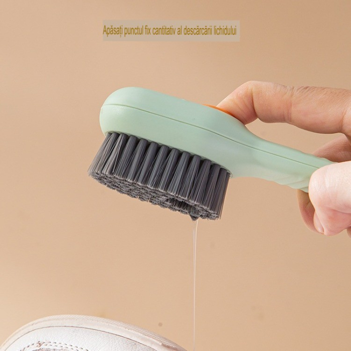 Perie pentru Curatare Incaltaminte cu Recipient pentru Detergent, Flippy, Perie Multifunctionala pentru Incaltaminte si Lenjerie, cu Peri Moi, Fara Deteriorare, 17.3 x 4.5 x 6 cm, Culoare Verde [3]
