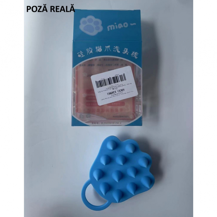 Perie pentru Masajul Scalpului, Perie pentru Sampon, Labuță de Pisică, Dimensiune 7x8 cm, Curatarea si Mentinerea Curata a Parului, Albastru [6]