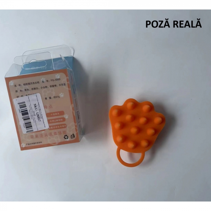 Perie pentru Masajul Scalpului, Perie pentru Sampon, Labuță de Pisică, Dimensiune 7x8 cm, Curatarea si Mentinerea Curata a Parului, Portocaliu [4]