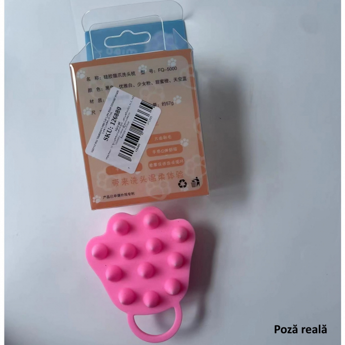 Perie pentru Masajul Scalpului, Perie pentru Sampon, Labuță de Pisică, Dimensiune 7x8 cm, Curatarea si Mentinerea Curata a Parului, Roz [5]