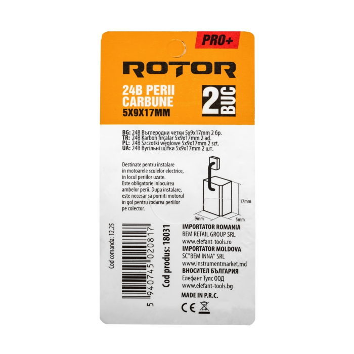 Perii de carbune ROTOR 24B pentru bormasina, 5 x 9 x 17 mm, set 2 bucati [3]