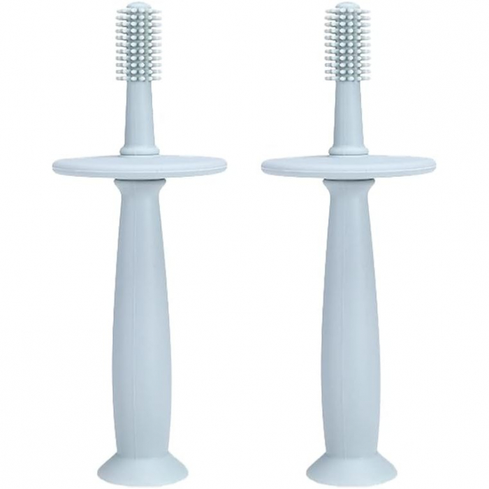 Lichidare Periuta de Dinti din Silicon pentru Bebelusi, Flippy, fara BPA, 360 Grade, Bariera Anti-Inghitire, Maner Ergonomic, 12.5 x 15 cm, Albastru [2]