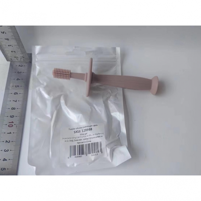 Periuta de Dinti din Silicon pentru Bebelusi, Flippy, fara BPA, 360 Grade, Bariera Anti-Inghitire, Maner Ergonomic, 12.5 x 15 cm, Roz [6]