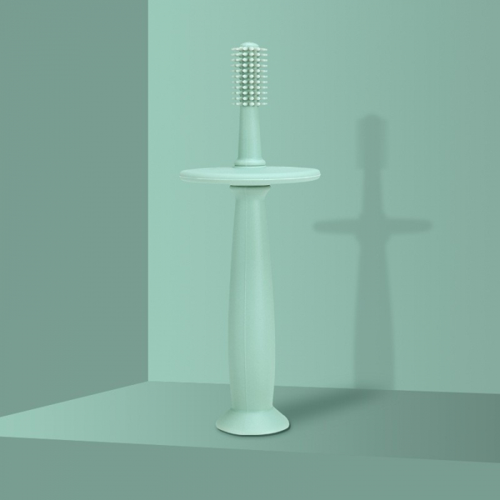 Lichidare Periuta de Dinti din Silicon pentru Bebelusi, Flippy, fara BPA, 360 Grade, Bariera Anti-Inghitire, Maner Ergonomic, 12.5 x 15 cm, Turcoaz [3]