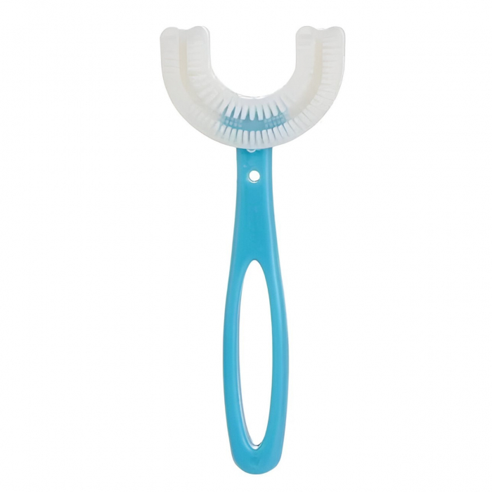 Periuta de Dinti in Forma de U, Flippy, pentru Copii 6-12 ani, Peri Moi, 12 cm, Model Inima, Culoare Albastru [1]
