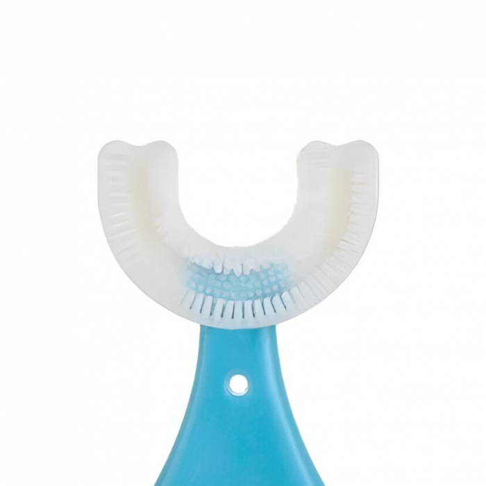 Periuta de Dinti in Forma de U, Flippy, pentru Sugari si Copii 2-6 ani, Peri Moi, 9 cm, Model Inima, Culoare Albastru [2]