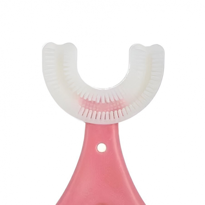 Periuta de Dinti in Forma de U, Flippy, pentru Sugari si Copii 2-6 ani, Peri Moi, 9 cm, Model Inima, Culoare Roz [3]