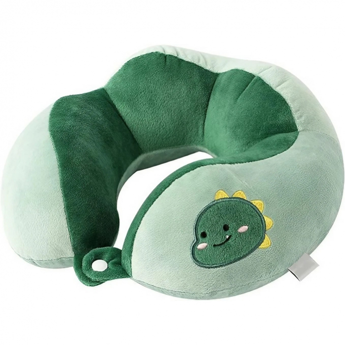 Perna de Calatorie, Flippy, Pentru Gat si Cap, Umplutura din Bumbac, 28x28x10 cm, cu Model Brodat Dinozaur, Verde [1]