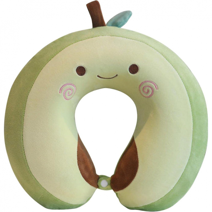 Perna de Calatorie in Forma de U, Flippy, Pentru Gat si Cap, Umplutura din Spuma cu Memorie, 30x30 cm, Model Avocado, Accesoriu de Voiaj, Birou, Masina, Sistem Prindere Capse, Verde [1]
