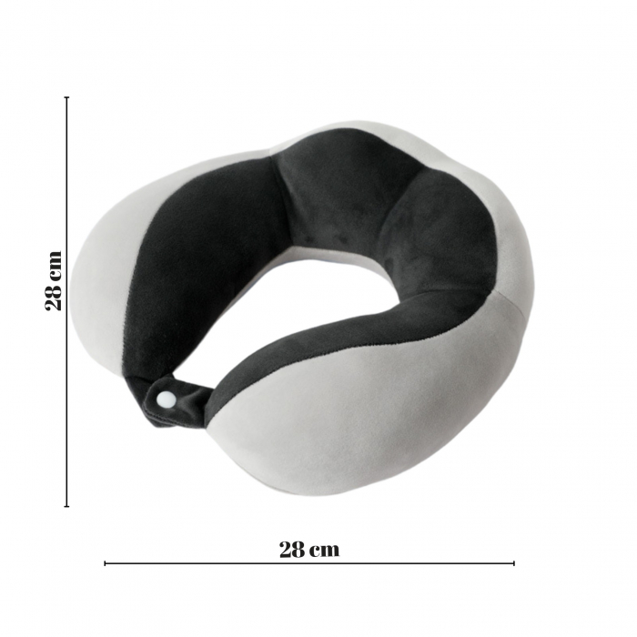 Perna de Voiaj Flippy, Pentru Gat, din Bumbac, 4 Cocoase Pentru Confort, Accesoriu de Voiaj, Birou, Masina, Sistem Prindere Capse, Negru [2]
