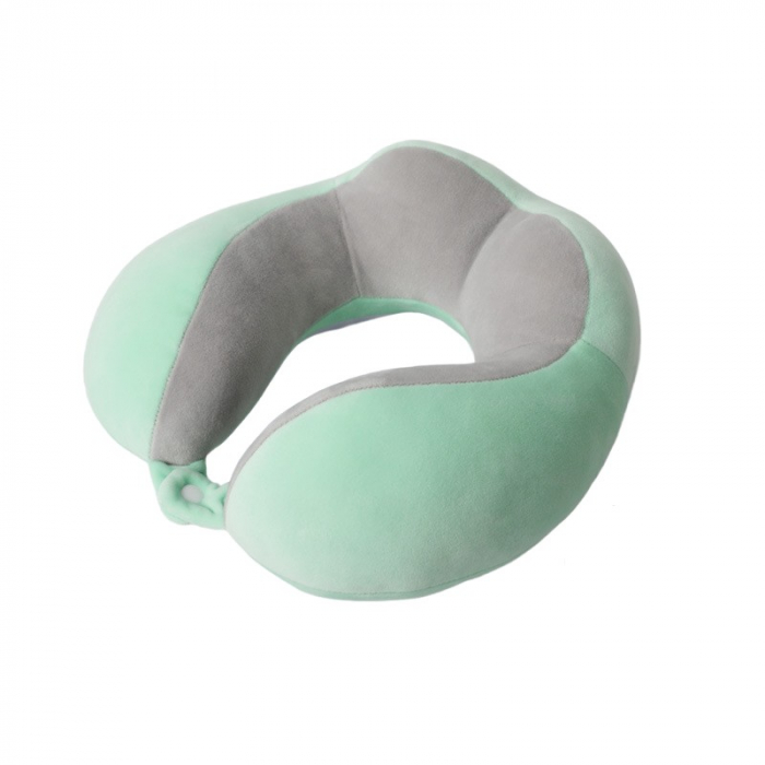 Perna de Voiaj Flippy, Pentru Gat, din Bumbac, 4 Cocoase Pentru Confort, Accesoriu de Voiaj, Birou, Masina, Sistem Prindere Capse, Verde [1]