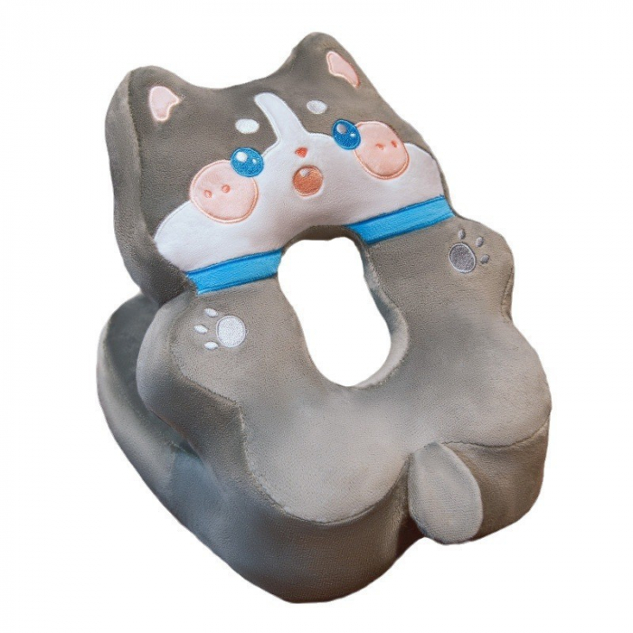 Perna din Spuma, Flippy, pentru Birou, Calatorii, Model Husky, Lavabila, Umplutura de Bumbac, Spatiu Cap in Forma de 8, 30x35x30 cm, Gri [1]