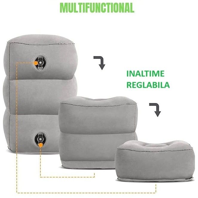 Perna Gonflabila Multifunctionala, Flippy, pentru Picioare, Cap, 3 Straturi, Inaltime Reglabila, 17.8 x 25.4 x 42.9 cm, Gri Inchis [3]
