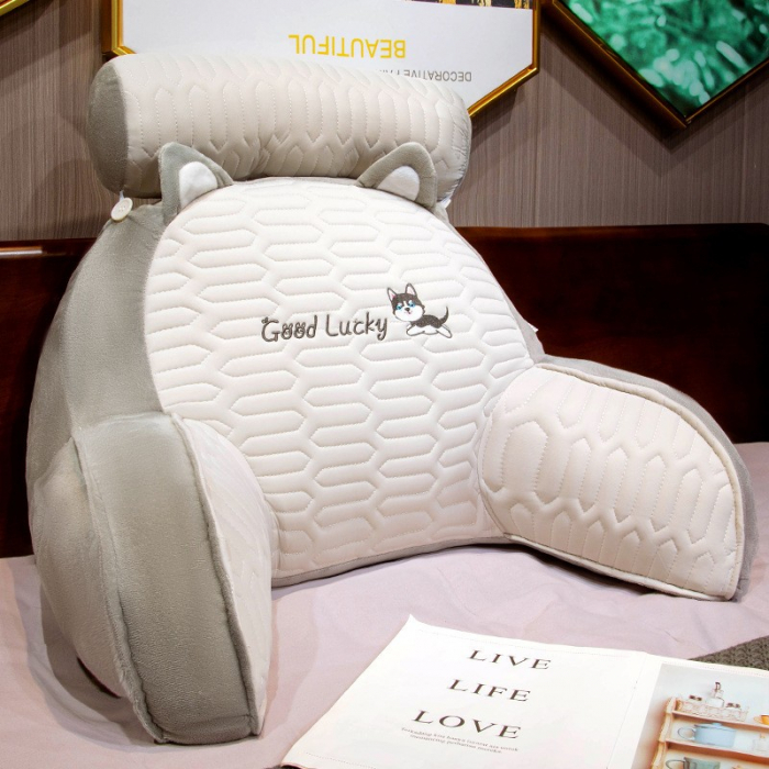 Lichidare Perna Multifunctionala, Flippy, Spatar pentru Pat, Protectie Lombara, Marime Medie, 60 x 40 cm, din Latex, Model Catelus, Gri [2]