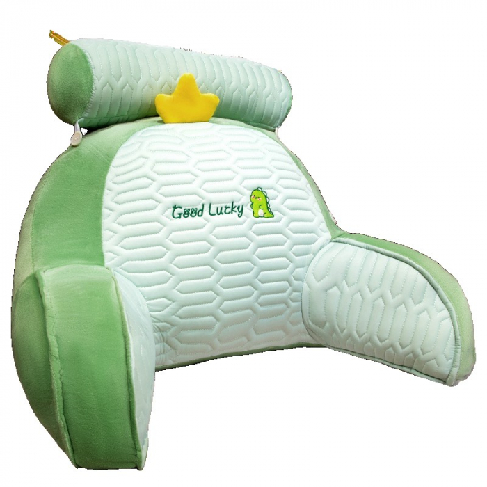 Perna Multifunctionala, Flippy, Spatar pentru Pat, Protectie Lombara, Marime Medie, 60 x 40 cm, din Latex, Model Dinozaur, Verde [1]