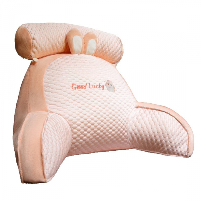 Perna Multifunctionala, Flippy, Spatar pentru Pat, Protectie Lombara, Marime Medie, 60 x 40 cm, din Plus, Model Iepure, Roz [1]