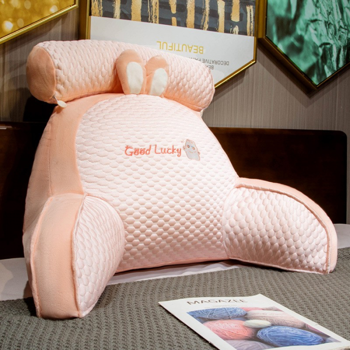 Perna Multifunctionala, Flippy, Spatar pentru Pat, Protectie Lombara, Marime Medie, 60 x 40 cm, din Plus, Model Iepure, Roz [2]