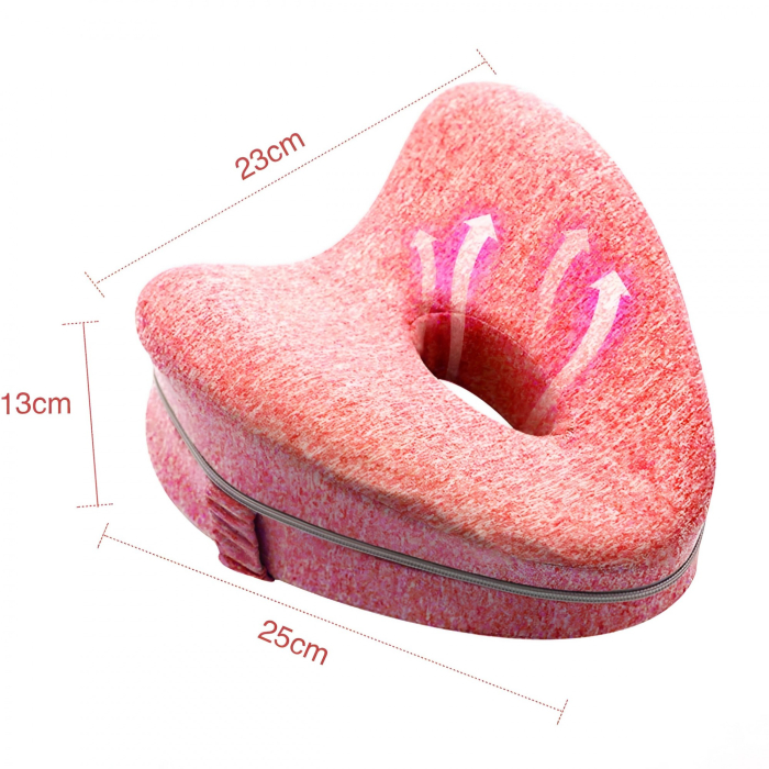 Perna Ortopedica pentru Picioare, Flippy, Multifunctionala, Confortabilă, in Forma de Inima, Spuma cu Memorie, Curea Anti-cadere, 25x23x13 cm, Roz [3]