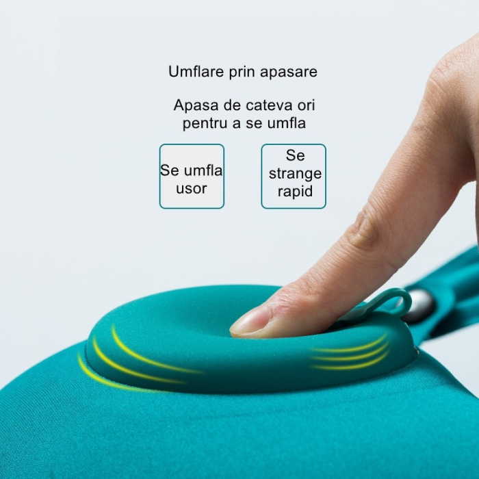 Perna pentru gat Flippy, portabila, umflare prin apasare, usor de depozitat, imbracata in material catifelat, in forma de U, 40 x 28 cm, verde [5]