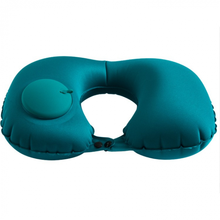 Perna pentru gat Flippy, portabila, umflare prin apasare, usor de depozitat, imbracata in material catifelat, in forma de U, 40 x 28 cm, verde [1]