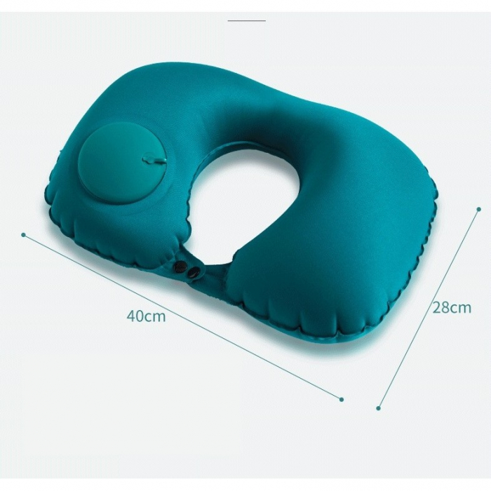Perna pentru gat Flippy, portabila, umflare prin apasare, usor de depozitat, imbracata in material catifelat, in forma de U, 40 x 28 cm, verde [7]