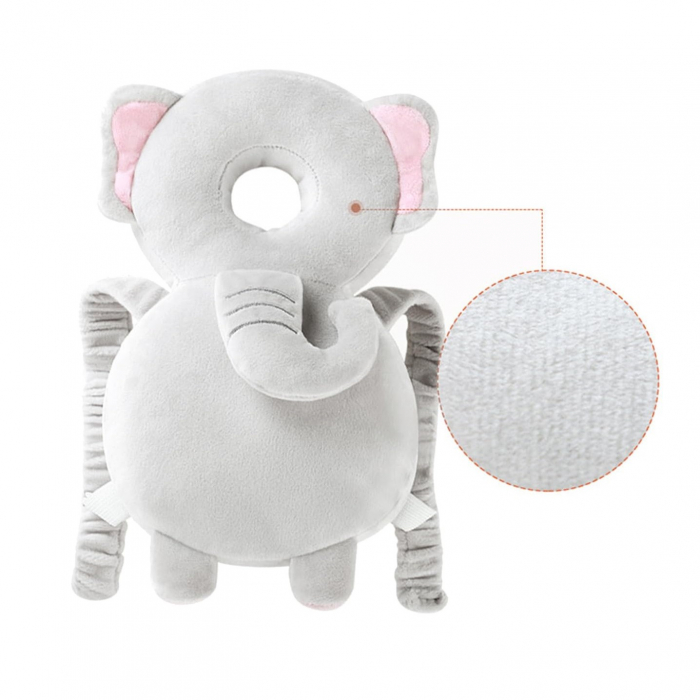 Perna tip Rucsac pentru Protectia Capului, Flippy, Tetiera tip Elefant de Plus, pentru Bebelusi, 33x6x19 cm, 180 g, Gri [10]