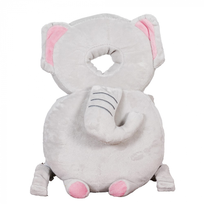 Perna tip Rucsac pentru Protectia Capului, Flippy, Tetiera tip Elefant de Plus, pentru Bebelusi, 33x6x19 cm, 180 g, Gri [1]