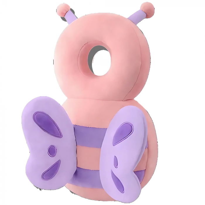 Lichidare Perna tip Rucsac pentru Protectia Capului, Flippy, Tetiera tip Fluturas de Plus, pentru Bebelusi, 33x6x19 cm, Roz [5]