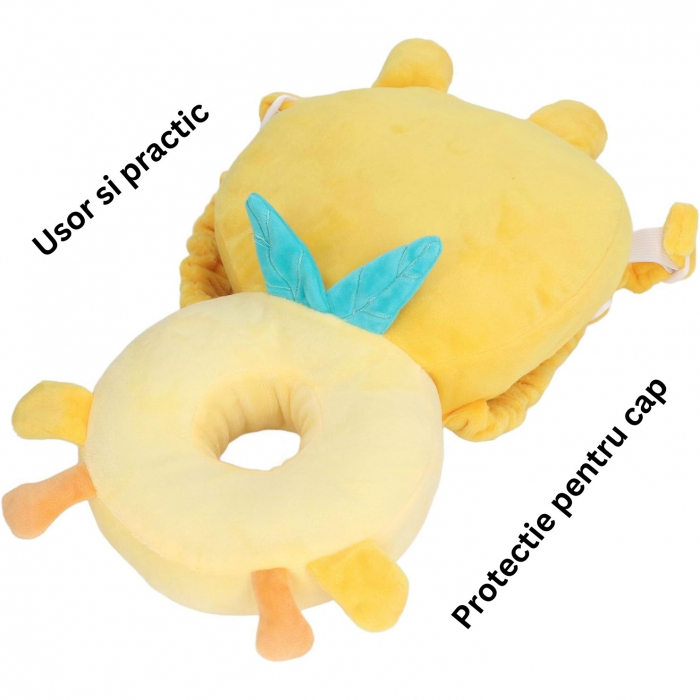 Perna tip Rucsac pentru Protectia Capului, Flippy, Tetiera tip Girafa, pentru Bebelusi, 33x6x19 cm, 180 g, Galben [8]