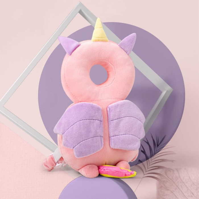Perna tip Rucsac pentru Protectia Capului, Flippy, Tetiera tip Unicorn, pentru Bebelusi, 33x6x19 cm, 180 g, Roz [5]