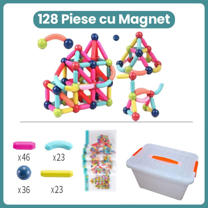 Piese Magnetice pentru Copii, Flippy, Set din 128 de Piese de diferite Culori, Constructor Magnetic cu Posibilitatea de a Construii forme Nelimitate, Multicolor [2]