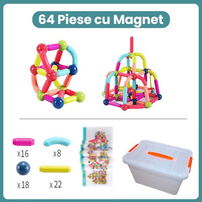 Piese Magnetice pentru Copii, Flippy, Set din 64 de Piese de diferite Culori, Constructor Magnetic cu Posibilitatea de a Construii forme Nelimitate, Multicolor [2]