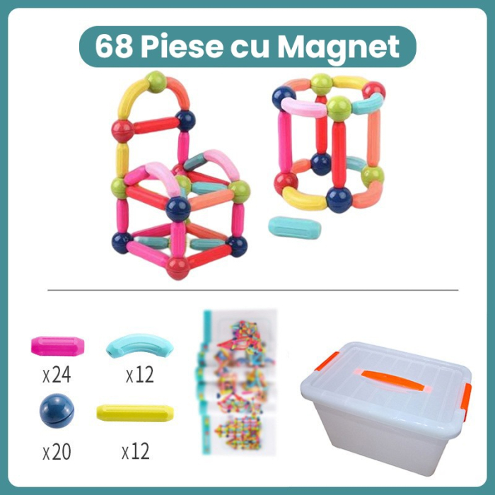Piese Magnetice pentru Copii, Flippy, Set din 68 de Piese de diferite Culori, Constructor Magnetic cu Posibilitatea de a Construii forme Nelimitate, Multicolor [2]