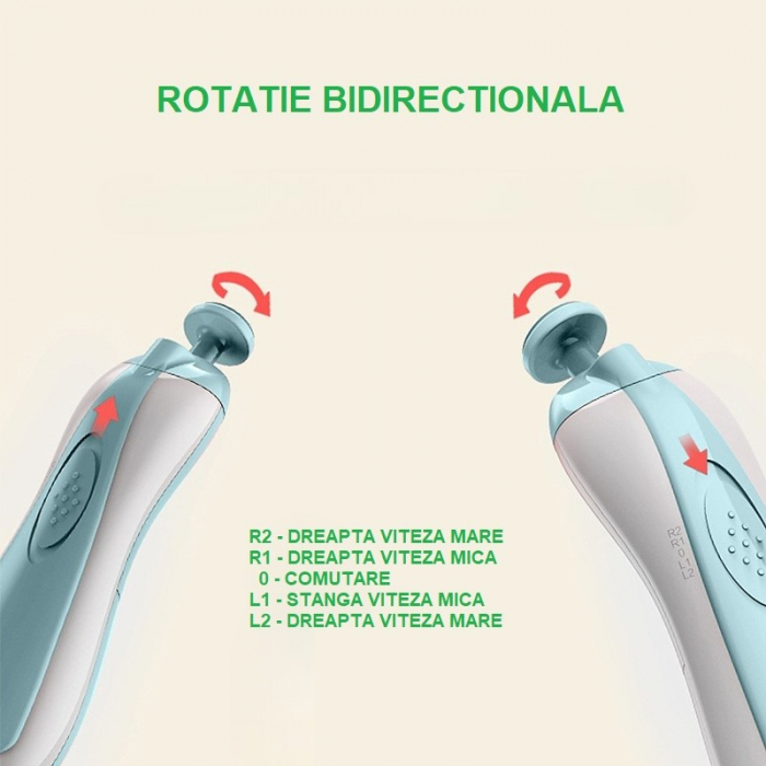 Lichidare Pila Electrica Unghii pentru Bebelusi, Flippy, 6 Piese, 15 x 4.5 x 3 cm, Silentios, 0-3 Ani, 4 Trepte de Viteza, Albastru [9]