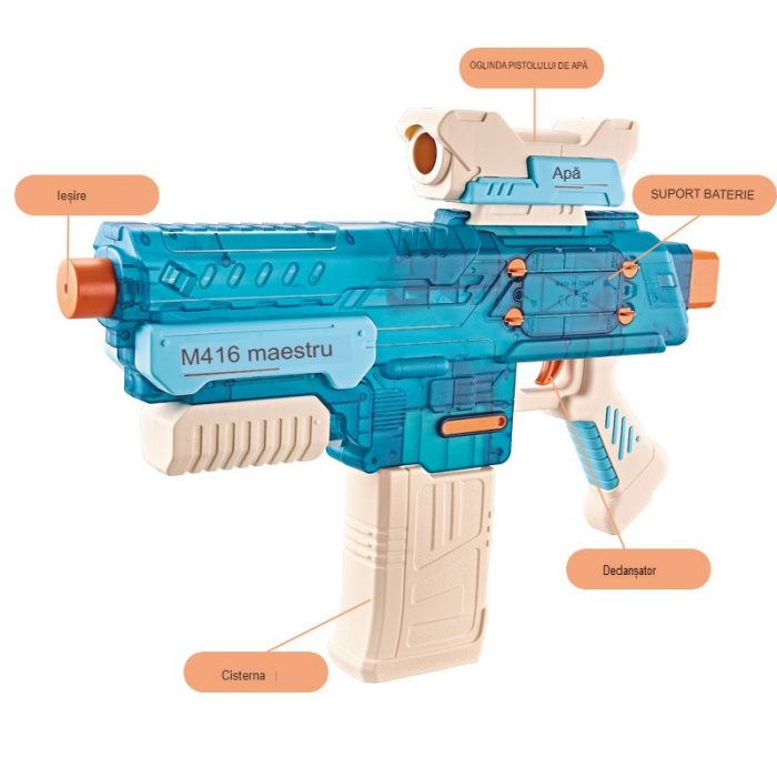 Pistol cu Apa Electric, Flippy, +6 Ani, Rezervor 500 ml, Incarcare USB, din Plastic, 43 x 5.5 x 30 cm, Albastru [2]