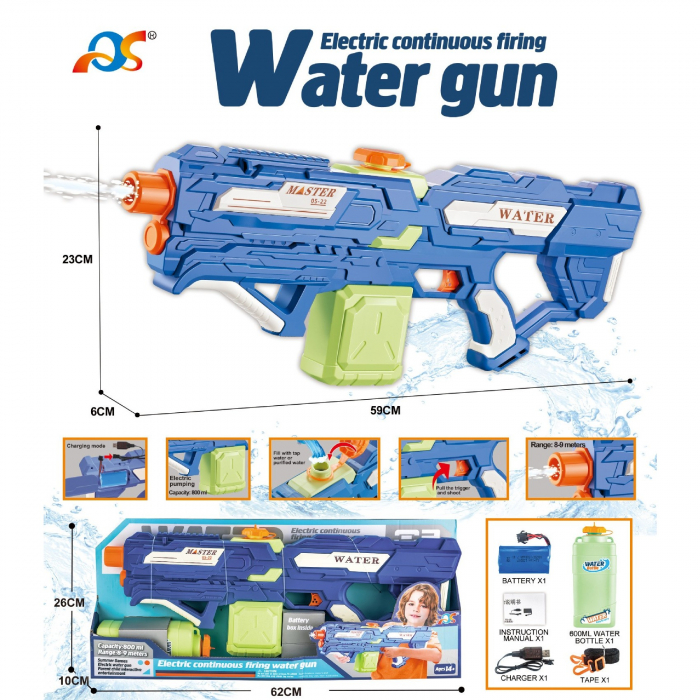 Pistol cu Apa pentru Copii, Rezervor 600ml, Flippy, 14ani+, cu baterie 1200mAh, Electric Burst, Albastru/Verde, 800ML [9]