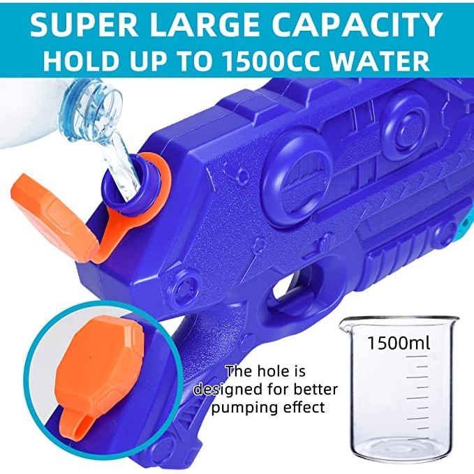 Pistol cu Apa pentru Copii, Rezervor de 1500 ml, Maner de transport, Pentru Piscina/Plaja, Flippy, 3 ani+, Bleumarin, Lungime 44 cm [5]