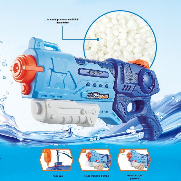 Pistol cu Apa pentru Copii, Rezervor, Pentru Piscina/Plaja, Flippy, 6ani+, Albastru, 990ML [3]