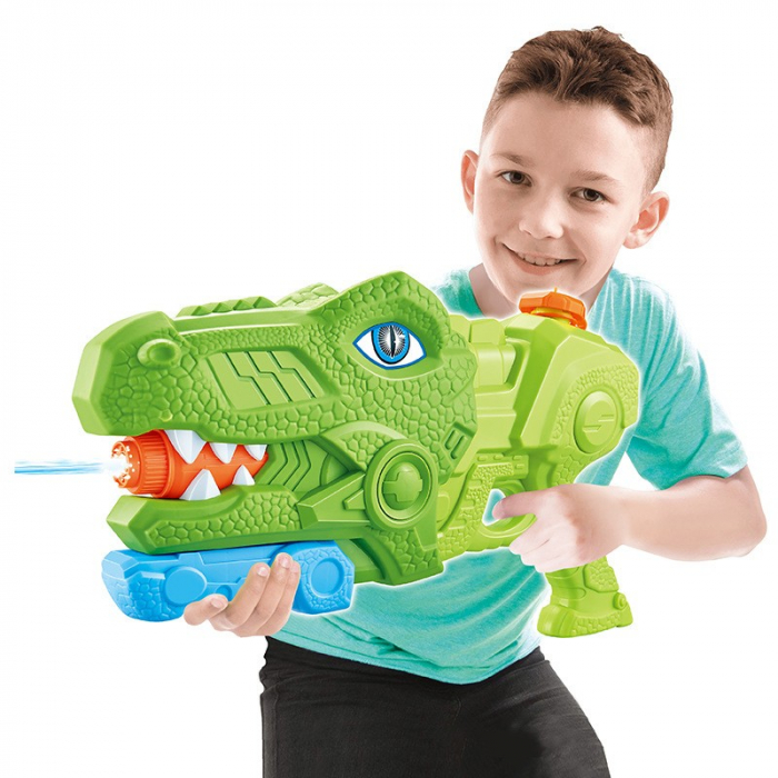 Pistol cu Apa pentru Copii, Rezervor, Pentru Piscina/Plaja, Flippy, 6ani+, Tiranozaur, 3 duze, Verde, 1440ML [2]