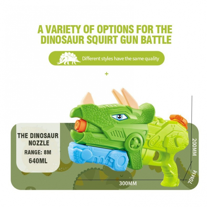 Pistol cu Apa pentru Copii, Rezervor, Pentru Piscina/Plaja, Flippy, 6ani+, Triceratops, 3 duze, Verde, 640ML [7]