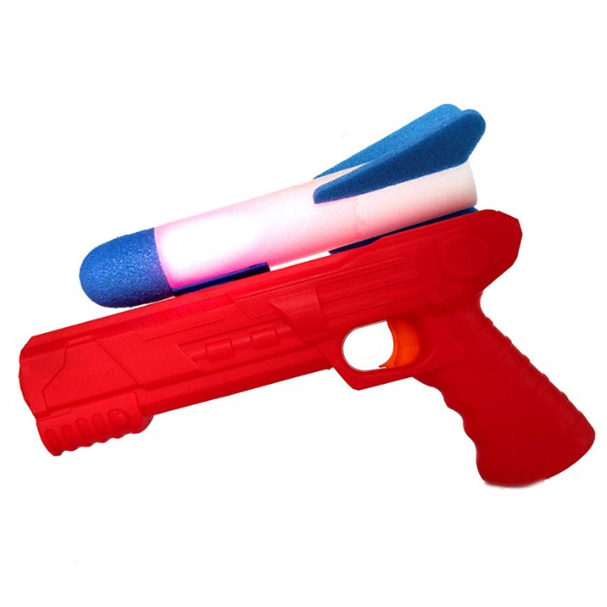 Pistol de Jucarie, Flippy, cu Lansator de Racheta, din Polistiren/Plastic, Lumina LED, +3 Ani, Rosu/Albastru [1]